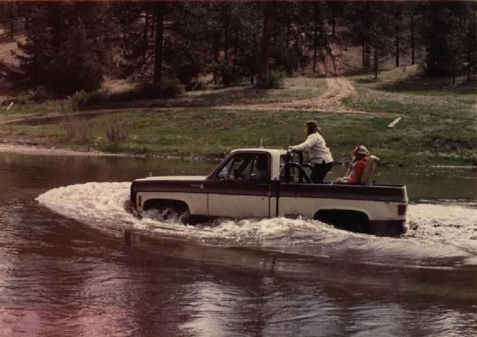 Truck with man plying in the S Platte at Wildcat Canyon